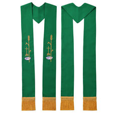 Christian Clergy Green Stole Priest Pastor Stole Cross Wheat Embroidery Stole picture