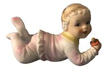 Vintage 1960's Bisque Piano Baby Laying on Stomach Holding Pacifier picture