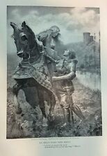 1913 Vintage Magazine Illustration Medieval Castle Knight  Woman on Horseback picture