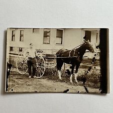 Antique RPPC Real Photograph Postcard Horse Drawn Wagon Handsome Young Man Fred picture