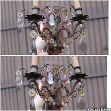 PAIR antique French wood murano glass drops Wall lights sconces picture