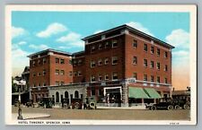 Spencer Iowa IA Hotel Tangney Old Cars Curt Teich Postcard 1929 picture