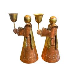 Vintage 1970s Mexico Copper/Metal Monks Candlestick Holders picture