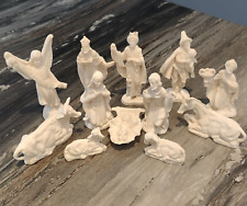 Vintage 12 Piece Nativity Set Ivory White Resin Figures Made in Mexico picture