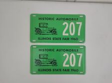 PAIR 1960 ILLINOIS HISTORIC AUTO STATE FAIR ANTIQUE LICENSE PLATES GREEN FORD picture