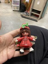 Vintage 80’s Wooden Christmas Ornament Handmade Little Girl Holding Wreath picture