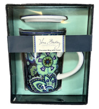 New Vera Bradley Blue Rhapsody Covered Coffee Mug Porcelain Cup with Cover NIB picture