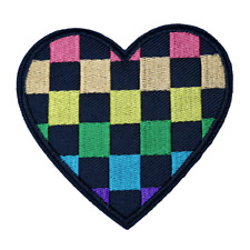 Chequered Rainbow Heart Patch | Iron On, Sew On, Gay Pride Patch, LGBT Applique picture