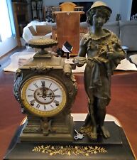 Antique,Slate Based Iron Mantel Clock With Iron Statue  picture