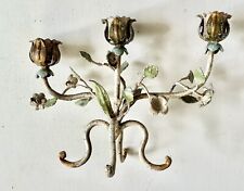 Vintage 1950s Italian Tole Floral Wildflowers Gilted Candelabra Centerpiece picture