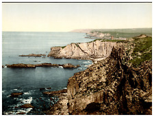 Cornwall. The Coast, looking N.E. vintage photochrome by P.Z, photochrome Zurich picture