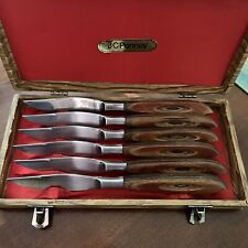 Vintage JC Penny Stainless Steel Japan Steak Knife Set Wood Handle 543A picture