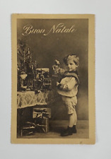 Buon Natale Merry Christmas Little Boy with Presents Italian Postcard Vintage picture