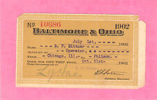 1902 B & O CHICAGO TO PHILSON   RAILROAD RR RY RWY RAILWAY PASS picture