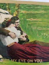 C 1910 Victorian Couple Hugs in Park Tiny Cupid I've Got My Eye on You Postcard picture