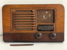 Vintage Unmarked Radio Wooden Front Panel Set with 2 Turn & 5 Push Buttons Parts picture