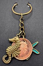 Handcrafted Isle of Man 2002 Coin Keychain - Marine Life Charms- Antique Bronze picture
