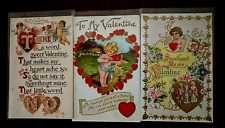 Lot of 3 Cupids with Hearts~Antique Embossed Valentine's Day Postcards~g532 picture