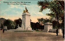 New York City NY, Entrance to Central Park Monument Vintage Postcard picture