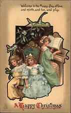 Tuck Christmas #1819 Fancy Boy & Girl c1910 Postcard #2 - Piano picture