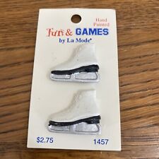 Hand Painted Fun & Games La Mode #1457 Vintage 2 Ice Skate Buttons NOS picture