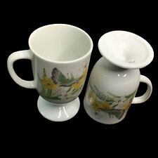 Set of 2 Vintage Coffee Mugs Buterfly Daffodil Pedestal Stem picture