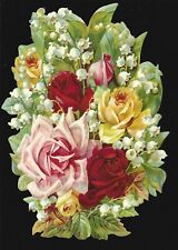 German Embossed Scrap Die Cut - Large Bold Flowers / Roses In Bouquet  BK5166 picture