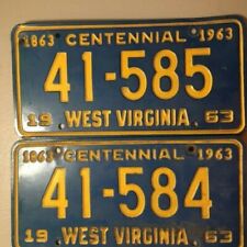 1963 CENTENNIAL WEST VIRGINIA LICENSE PLATE 41-585 AND 41-584 picture