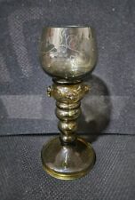 4 GERMAN Olive Green Hollow Stem ROEMER Rhine Wine Glasses Goblets picture
