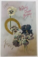 Vintage Postcard Wishing You Happy Birthday Horseshoe Flowers Embossed 1908 picture