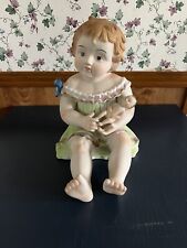 Heubach German Bisque Porcelain Piano Baby Holding Baby Doll. Antique. picture