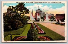 Fountain in Parkway. City Hall. Philadelphia PA Vintage Postcard picture