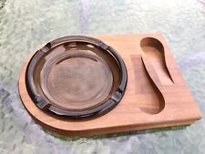 Vtg MCM Decatur Walnut Two Pipe Rest Glass Ashtray- Scandinavian Minimalist Look picture
