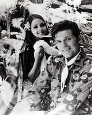 Jack Lord publicity pose in Hawaiian shirt with girl Hawaii Five-O 8x10 photo picture