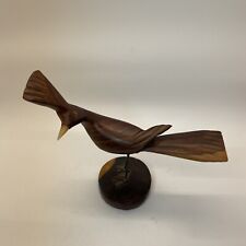 VTG MCM Hand Carved Folk Art Roadrunner Bird Wooden Figure In Stand 7” L 6” T picture