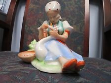 Zsolnay Hungary Peasant Girl Figurine Vintage Girl with Goose Porcelain picture