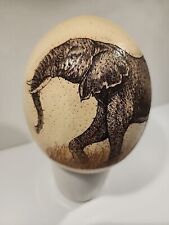 Hand Carved Ostrich Egg With South African Elephant Signed By Artist  picture