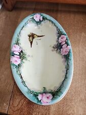 Vintage KPM Porcelain Dish with Pink Cabbage Roses and Butterfly... picture