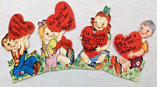4 UNUSED Vintage VALENTINE Greeting Cards Boy Girl Child Kid Red Hearts picture