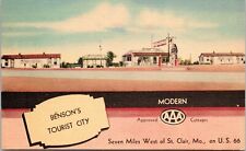 Route 66 - Benson's Tourist City Motel, St Clair Missouri- 1930 Linen Postcard picture
