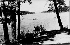 RPPC Looking Back Deer Lake Shore Boat Adirondack Area NY Signed Henry M Beach picture