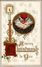 1912 Postcard Cinderella Stamp Tied Beautiful Santa Bowing for Prayer picture