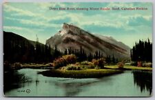Down Bow River Mount Rundle Banff Canadian Rockies Mountain Forest VTG Postcard picture