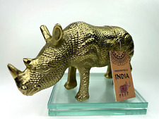 Rhino Rhinoceros Statue Cast-Metal Realistic Golden Aluminum Decorative INDE Ad4 picture