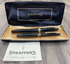 Vintage Sheaffer Black/Gold Touchdown Fountain Pen Set with Matching Pencil picture