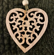 Wood Heart Ornament w Swirling Pattern Natural Laser-cut Spend $10=Free Shipping picture