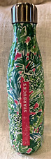 Starbucks Lilly Pulitzer Swell Water Bottle-Green Pink-Stainless-17 oz-2015 picture