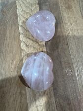 Rose Quartz Double Heart Shape Love Rock Crystal Chakra Stones Set Of 2 picture