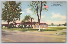 Post Headquarters Fort Custer Battle Creek Michigan Vintage Linen c1941 Postcard picture