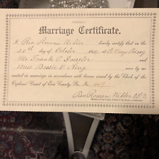1909 Marriage Certificate Original Frank Daemler, Bessie King PA GrannycoreRetro picture